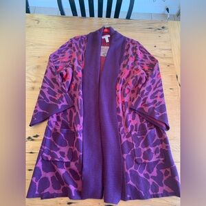 Isaac MizrahiAnimal Print Cotton‎ Cardigan Purple Pink Women’s M Preloved
